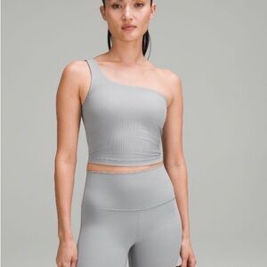 One-Shoulder Ribbed Women Top - Gray